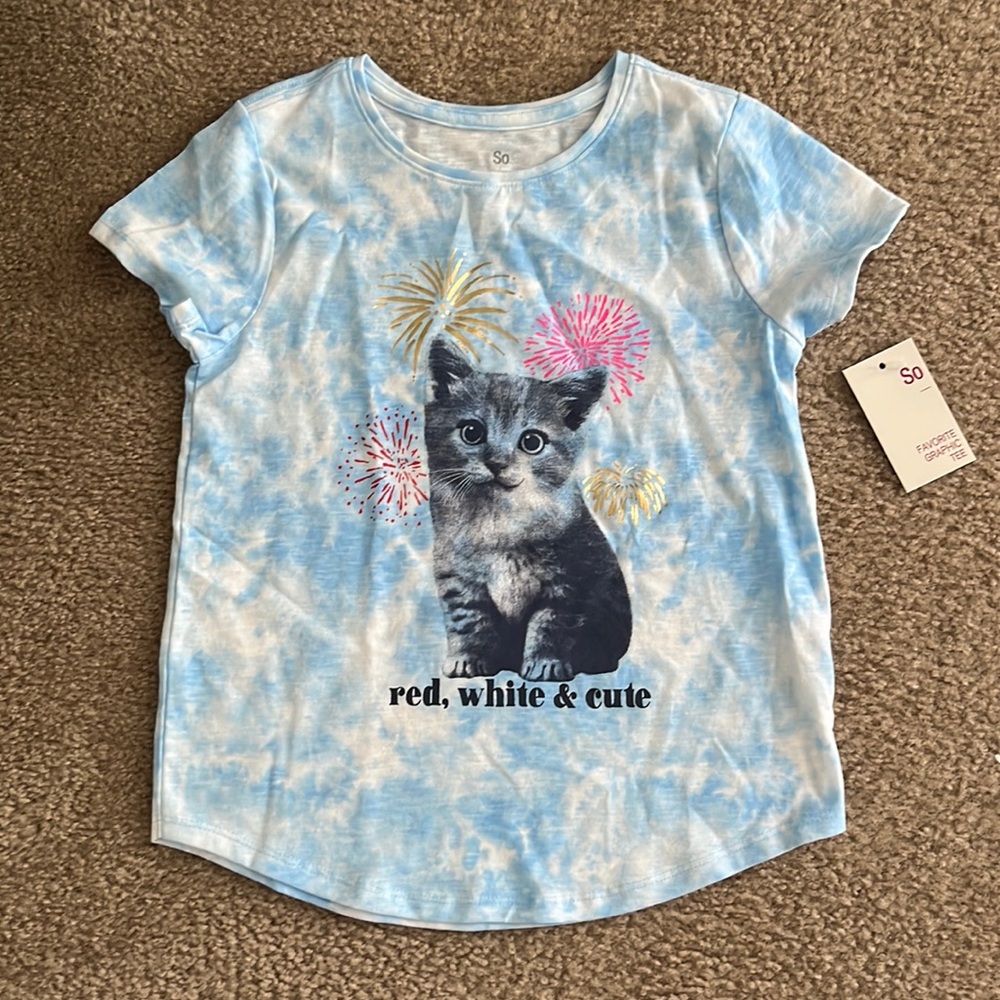 Girls SO Everyday Tee 4th of July Kitty T-shirt NWT